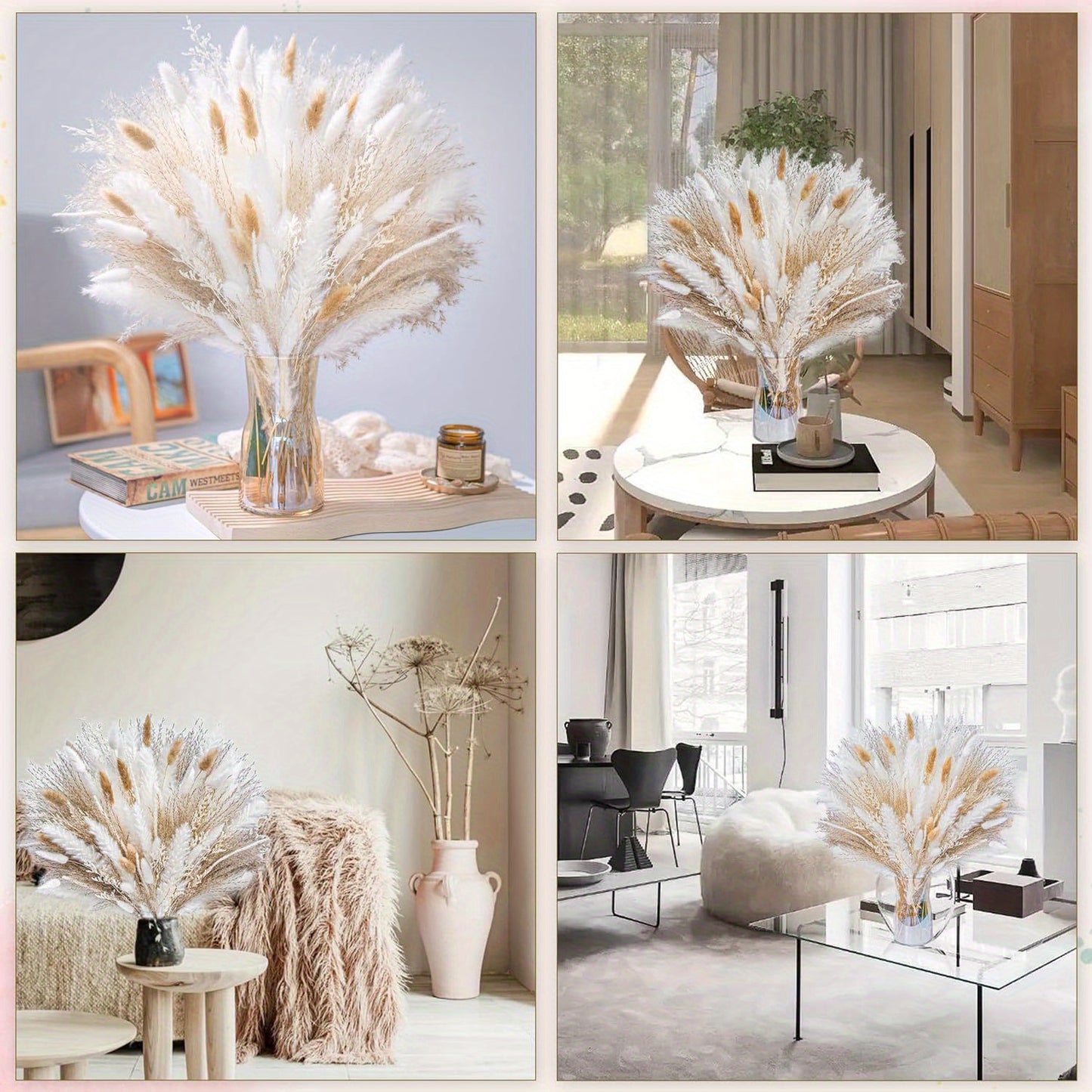 95Pcs Natural Dried Pampas Grass Bouquet for Home Decor Vase Filler Fluffy Dried Fall Pampas for Table Decor Wedding