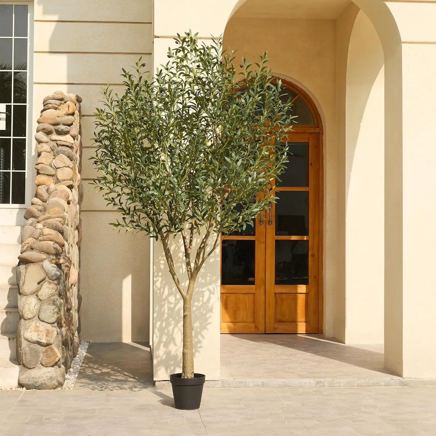 Outdoor Potted Faux Plant with UV Resistant Artificial Olive Tree 8FT - Large Fake Olive Tree Indoor with 4028 Silk Leaves