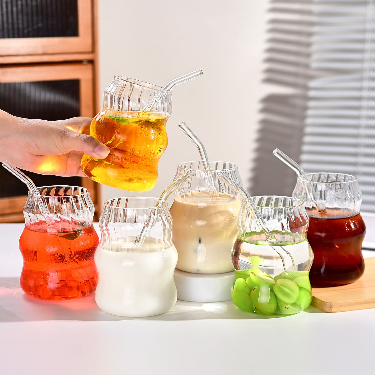 6 Pcs 19 Ounce Glass Straw Cups