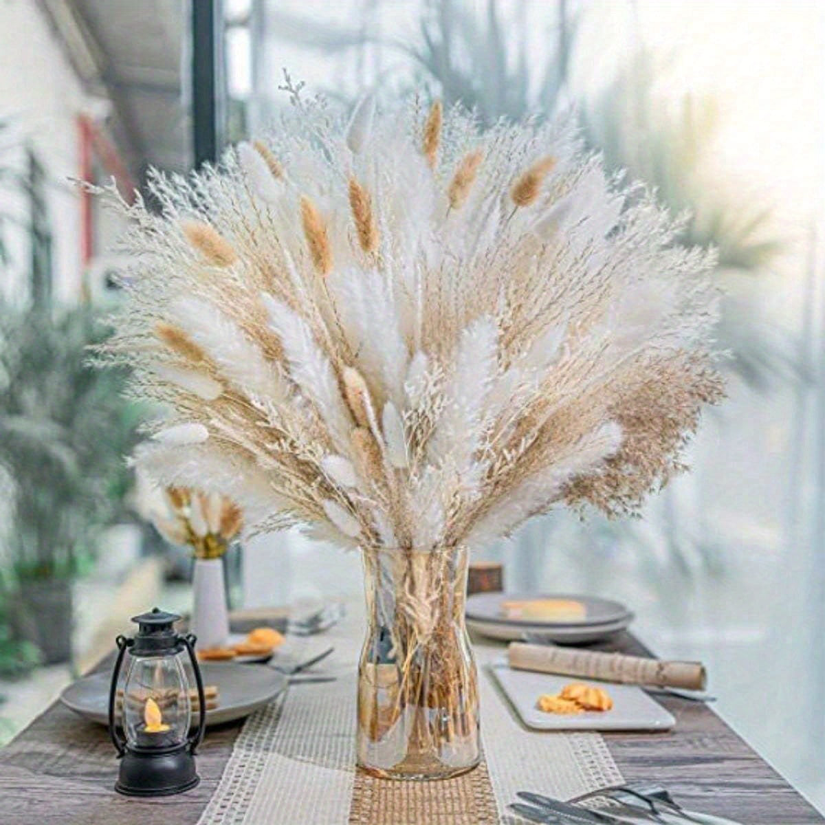 95Pcs Natural Dried Pampas Grass Bouquet for Home Decor Vase Filler Fluffy Dried Fall Pampas for Table Decor Wedding