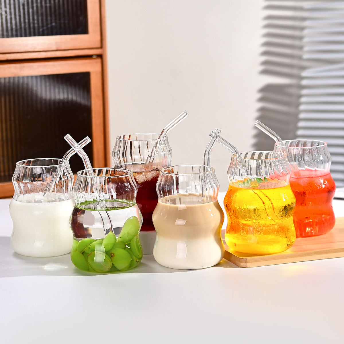 6 Pcs 19 Ounce Glass Straw Cups
