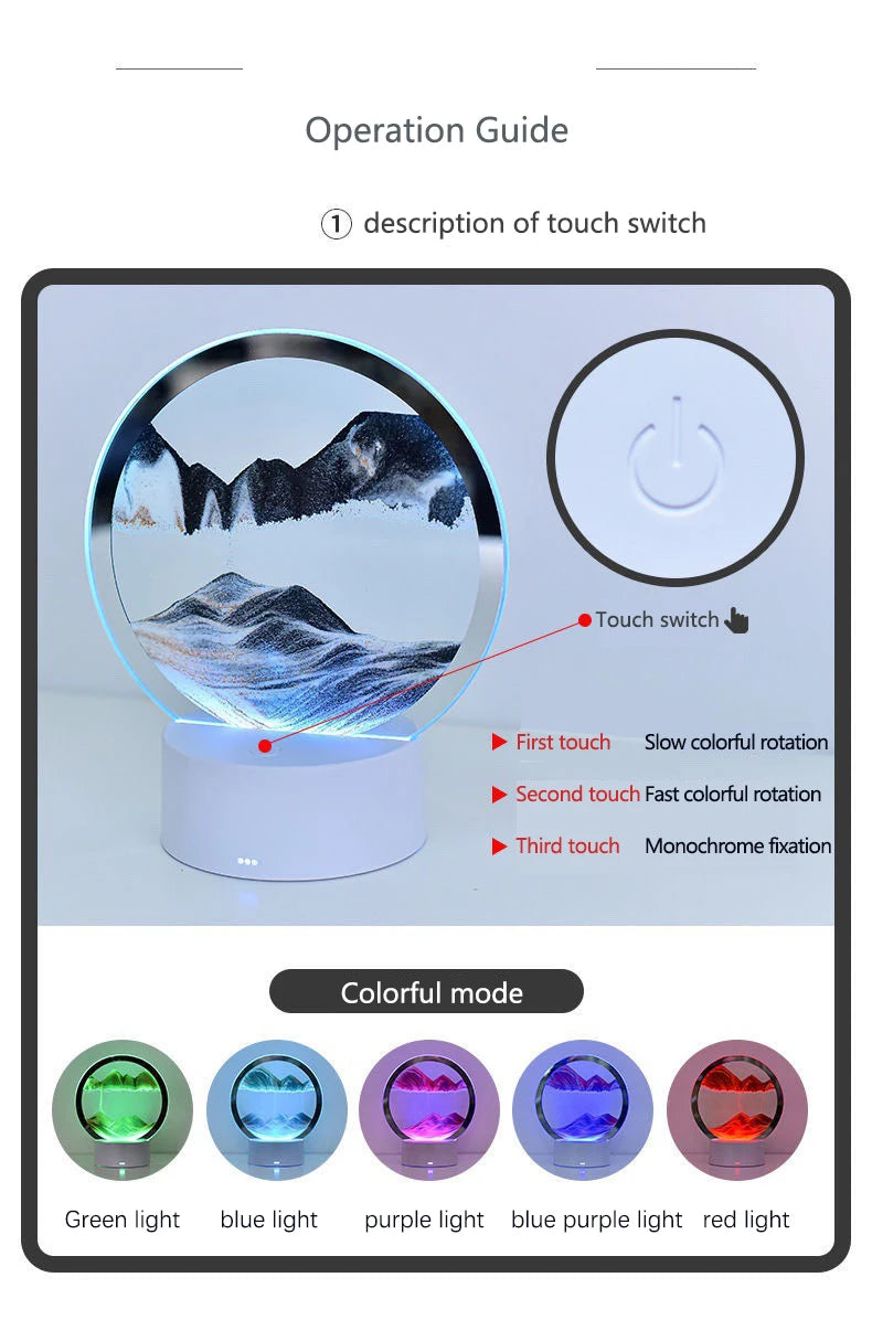 LED 16 Colors 3D Sandpainting Lamp RGB Hourglass (with USB plug)