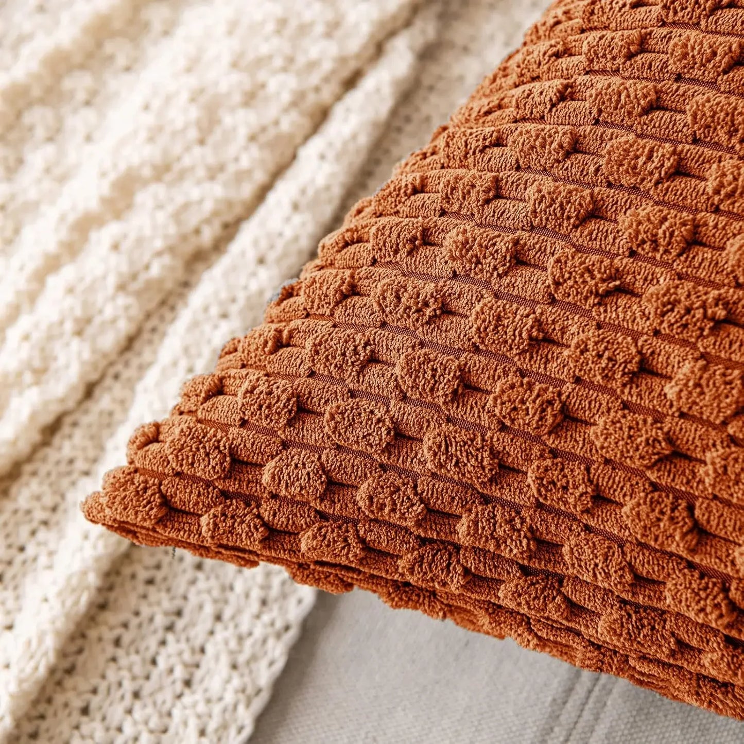 Fall Rust Throw Pillow Covers Soft Corduroy Boho