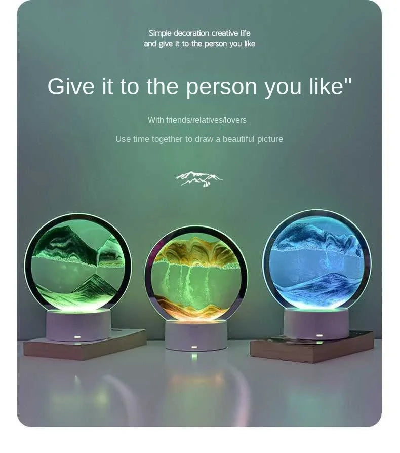 LED 16 Colors 3D Sandpainting Lamp RGB Hourglass (with USB plug)