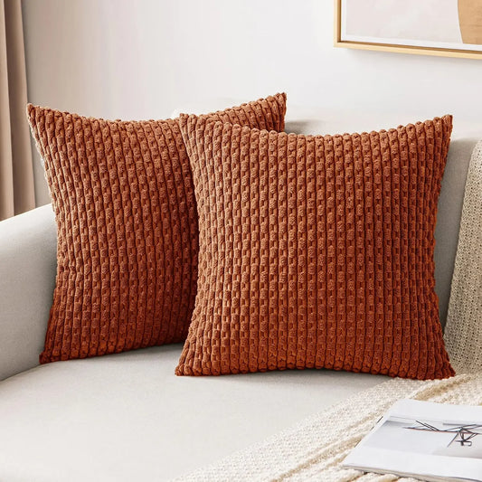 Fall Rust Throw Pillow Covers Soft Corduroy Boho