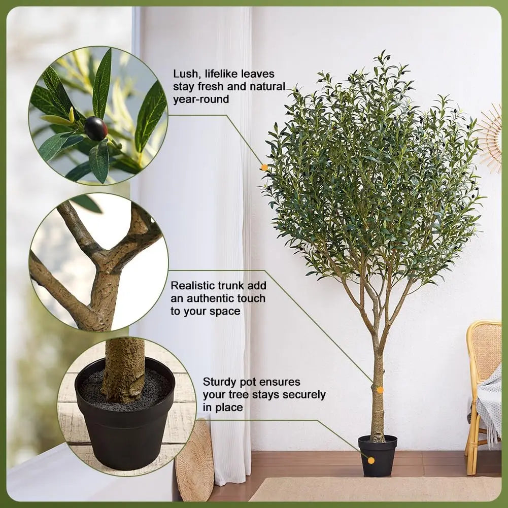 Outdoor Potted Faux Plant with UV Resistant Artificial Olive Tree 8FT - Large Fake Olive Tree Indoor with 4028 Silk Leaves
