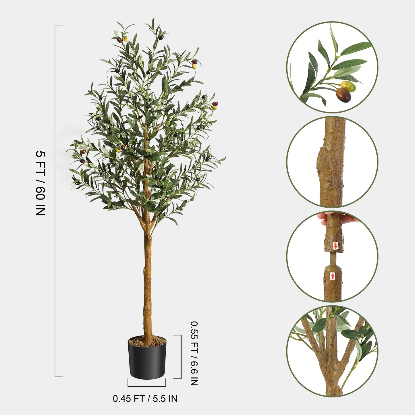 1Pc/2Pcs Artificial Olive Tree 4ft / 5ft / 6ft, Large Artificial Plants Fake Plants in Pot for Home Bedroom Decor