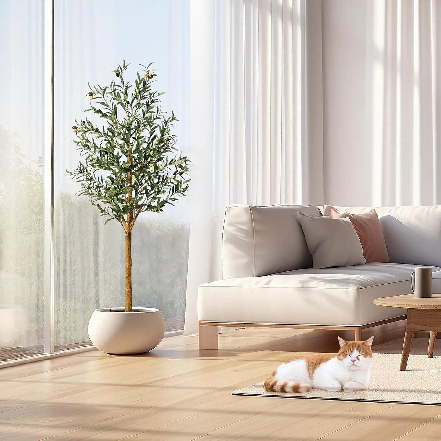 1Pc/2Pcs Artificial Olive Tree 4ft / 5ft / 6ft, Large Artificial Plants Fake Plants in Pot for Home Bedroom Decor