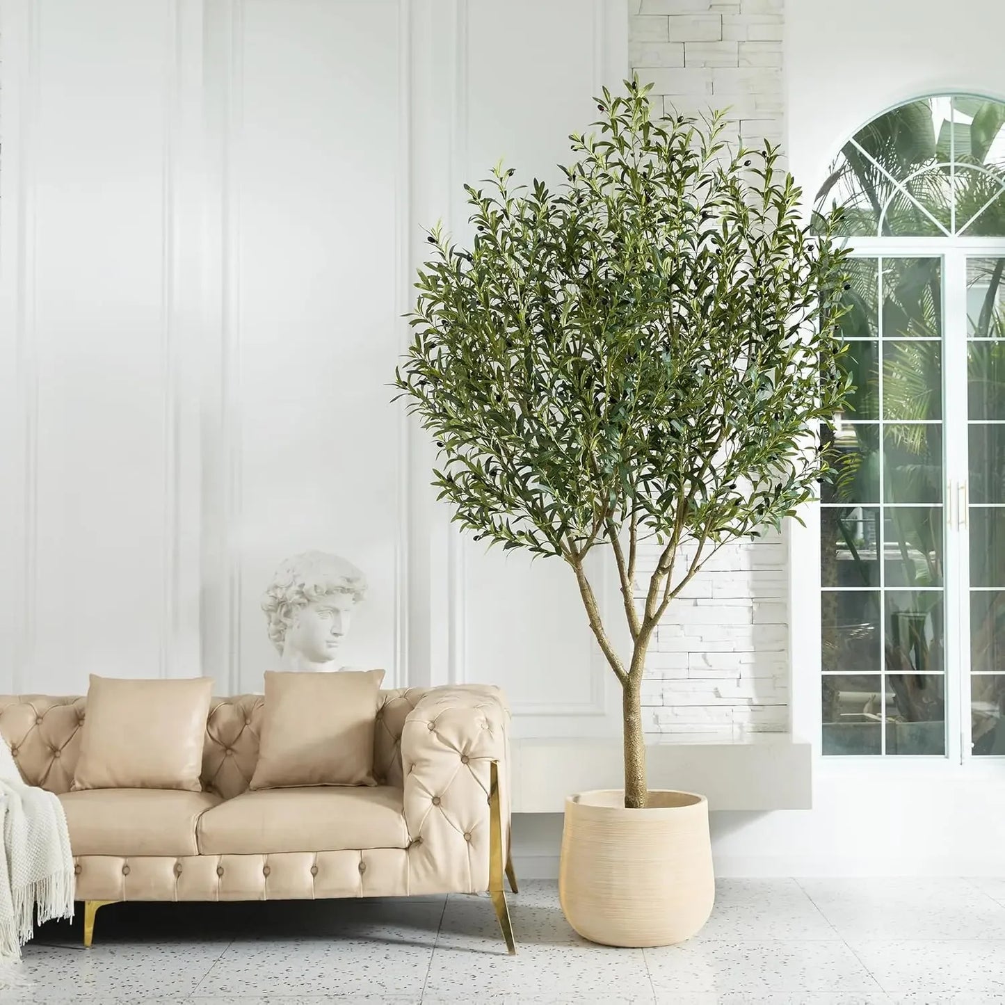 Outdoor Potted Faux Plant with UV Resistant Artificial Olive Tree 8FT - Large Fake Olive Tree Indoor with 4028 Silk Leaves
