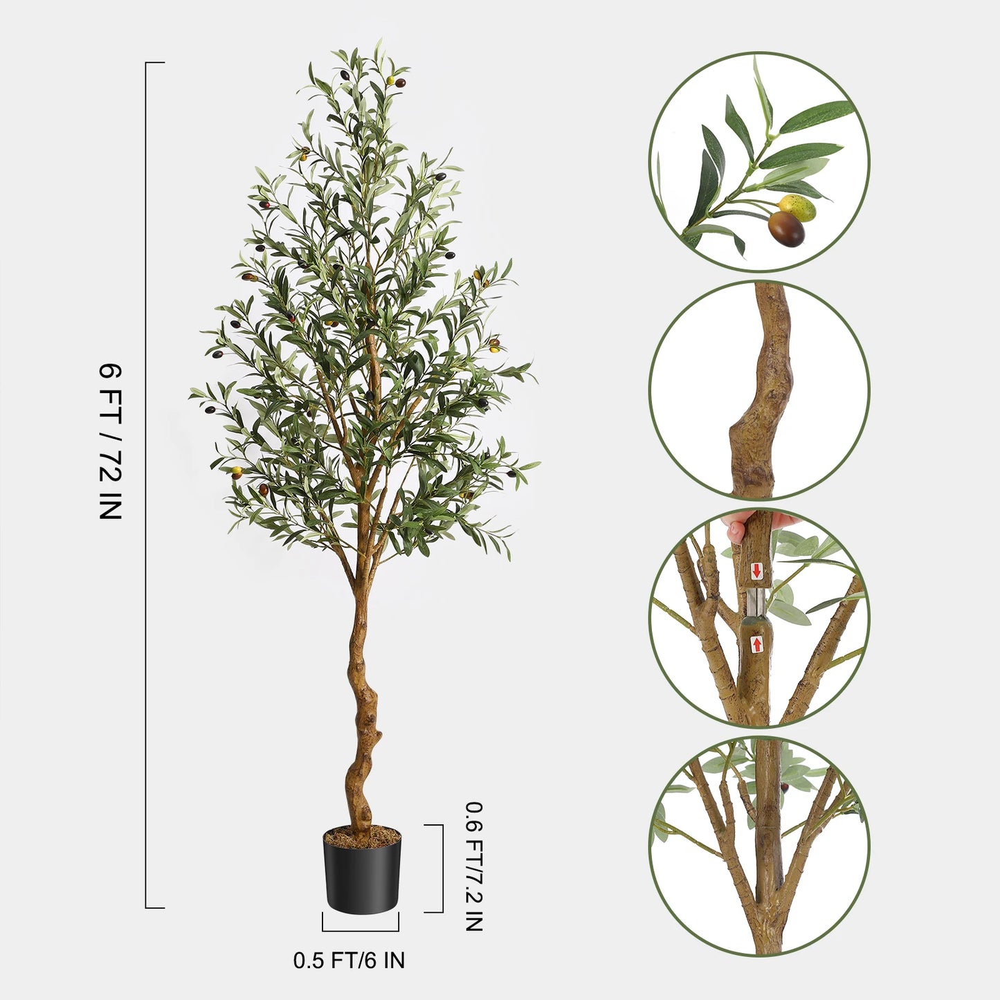 1Pc/2Pcs Artificial Olive Tree 4ft / 5ft / 6ft, Large Artificial Plants Fake Plants in Pot for Home Bedroom Decor