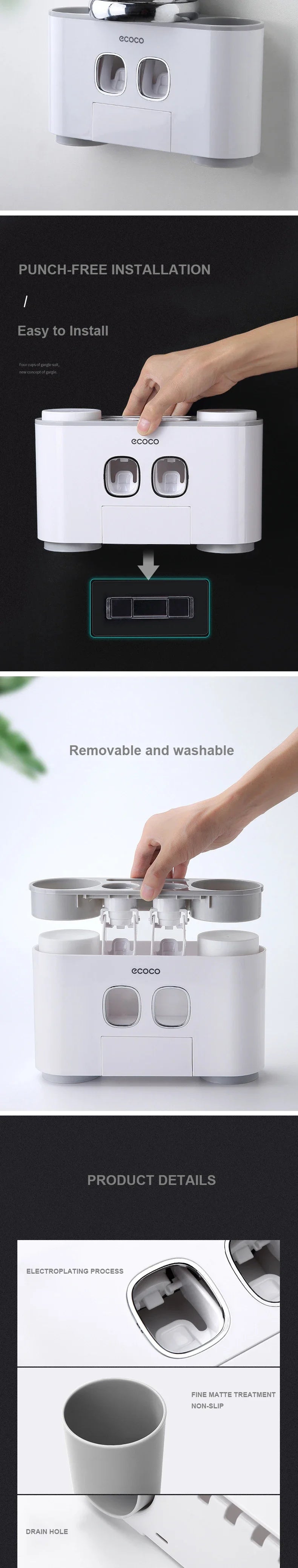 Bathroom Accessories Set Magnetic Adsorption Toothbrush Holder  Automatic Toothpaste Dispenser with Cup Wall Mount Storage Rack