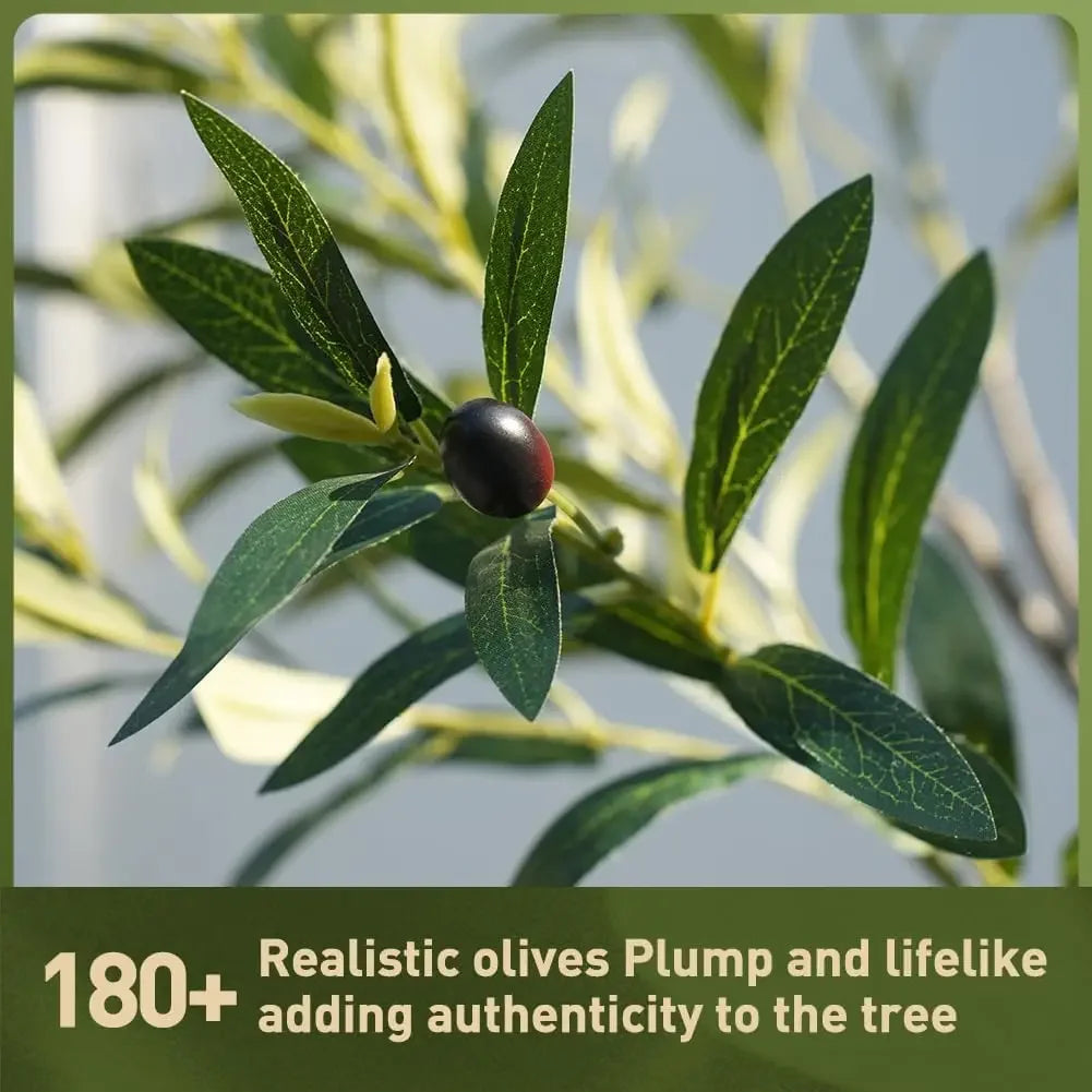 Outdoor Potted Faux Plant with UV Resistant Artificial Olive Tree 8FT - Large Fake Olive Tree Indoor with 4028 Silk Leaves