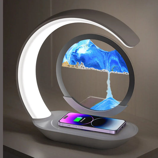 Quicksand Hourglass Table Lamp USB Wireless Charging Desk 3D Lamp