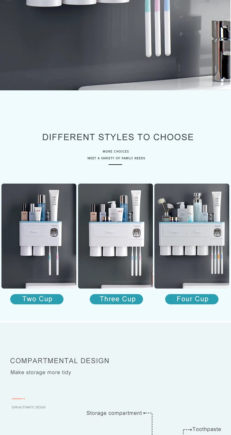 Bathroom Accessories Set Magnetic Adsorption Toothbrush Holder  Automatic Toothpaste Dispenser with Cup Wall Mount Storage Rack