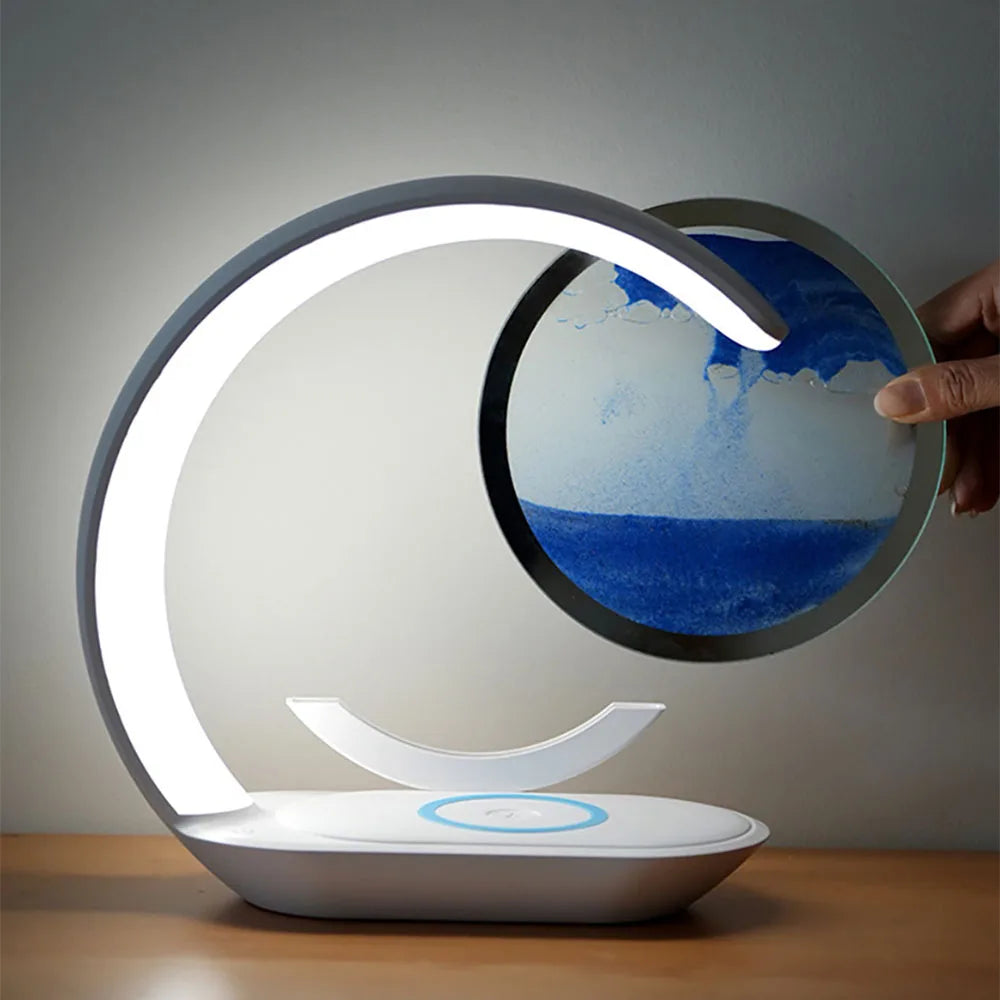 Quicksand Hourglass Table Lamp USB Wireless Charging Desk 3D Lamp