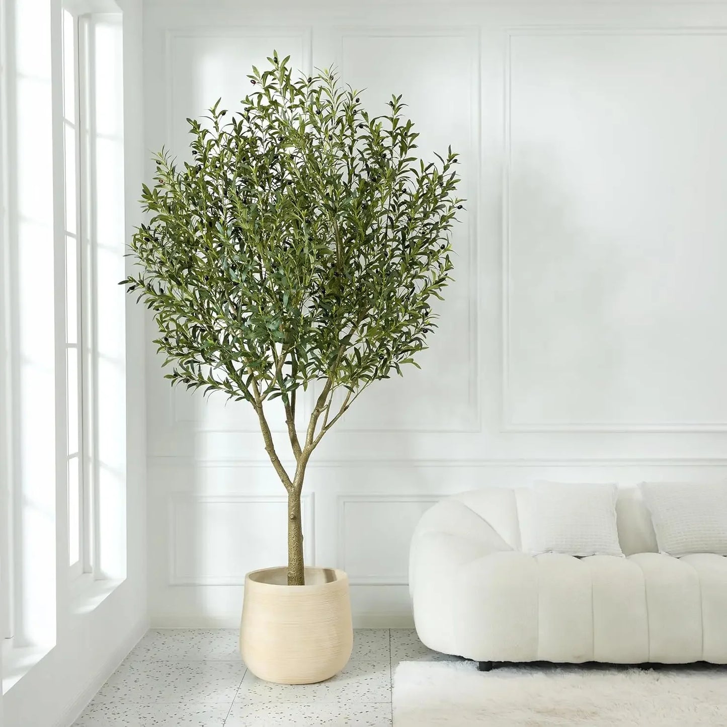 Outdoor Potted Faux Plant with UV Resistant Artificial Olive Tree 8FT - Large Fake Olive Tree Indoor with 4028 Silk Leaves