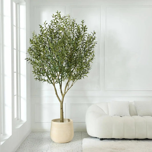 Outdoor Potted Faux Plant with UV Resistant Artificial Olive Tree 8FT - Large Fake Olive Tree Indoor with 4028 Silk Leaves