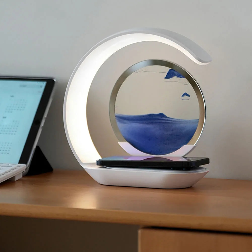 Quicksand Hourglass Table Lamp USB Wireless Charging Desk 3D Lamp