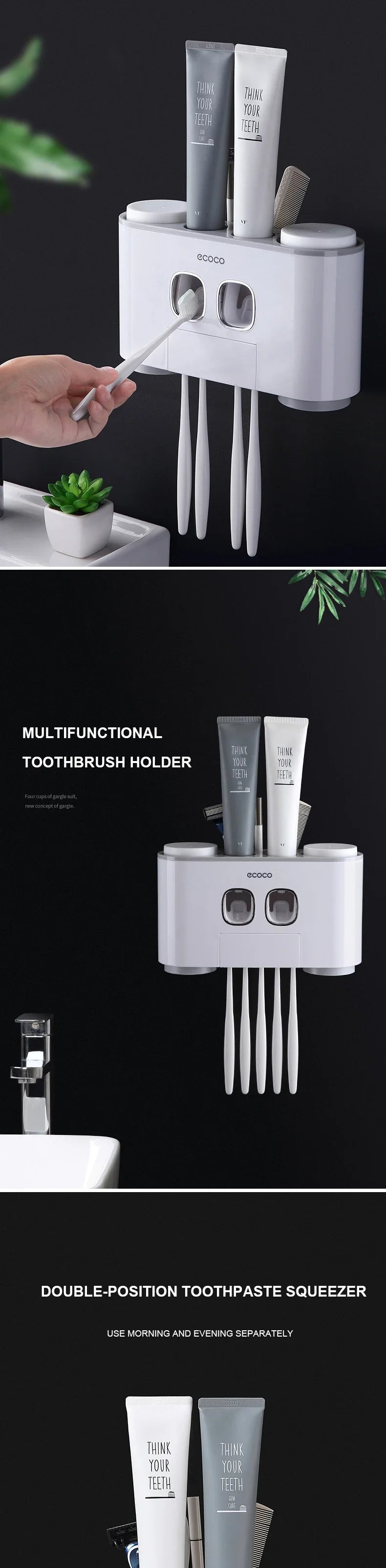 Bathroom Accessories Set Magnetic Adsorption Toothbrush Holder  Automatic Toothpaste Dispenser with Cup Wall Mount Storage Rack