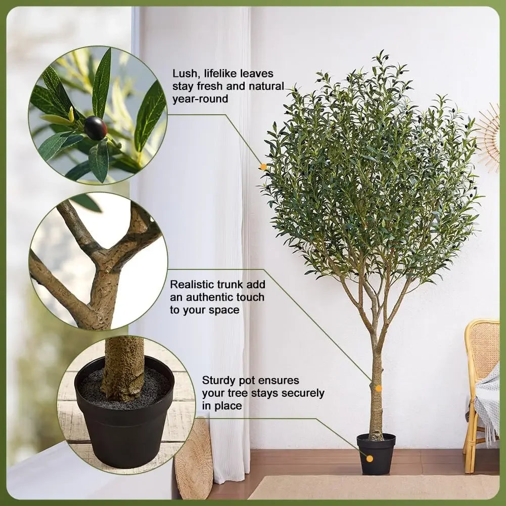 Outdoor Potted Faux Plant with UV Resistant Artificial Olive Tree 8FT - Large Fake Olive Tree Indoor with 4028 Silk Leaves